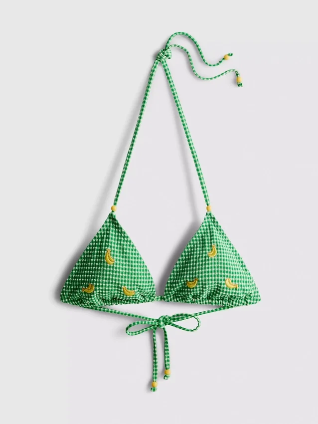 Bikini-Oberteil im Gingham-Muster mit Bananen-Stickerei