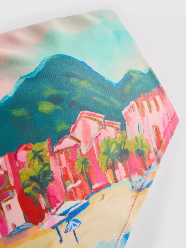 Bikini-Oberteil mit Bandana-Print und landschaftlichem Motiv