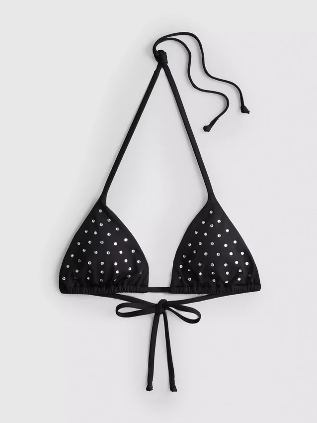 Bikini-Oberteil mit Dreiecks-Strassverzierung