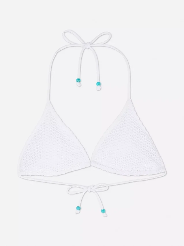 Bikini-Oberteil mit Häkelverzierung und Perlen