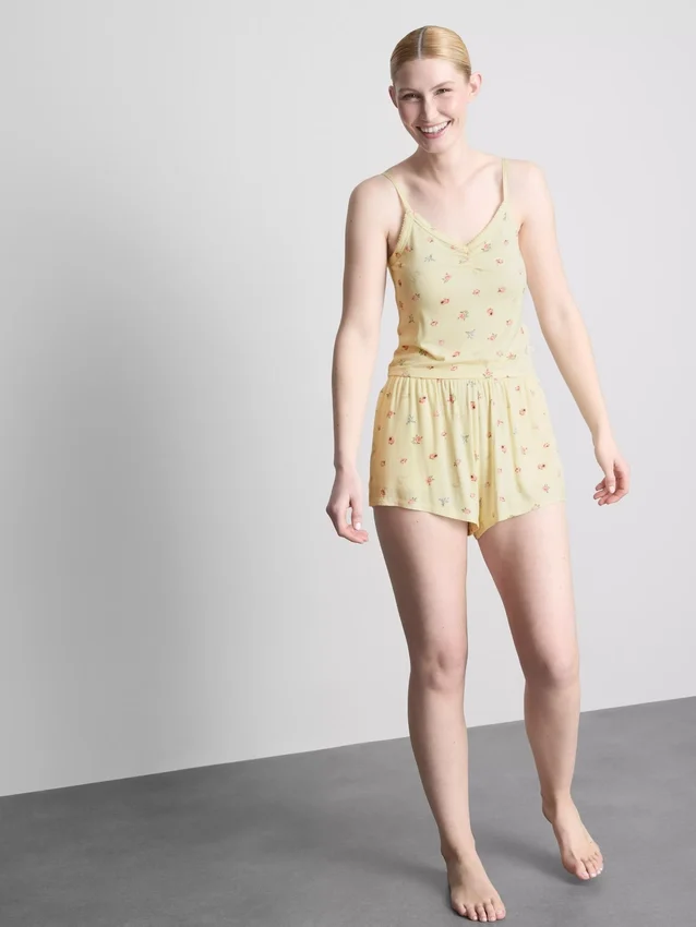 Blumiges, geripptes Schlafanzugoberteil