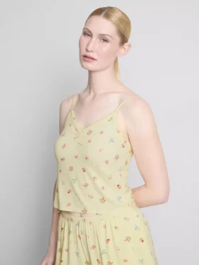 Blumiges, geripptes Schlafanzugoberteil