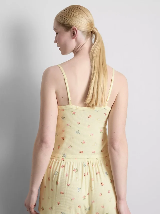 Blumiges, geripptes Schlafanzugoberteil