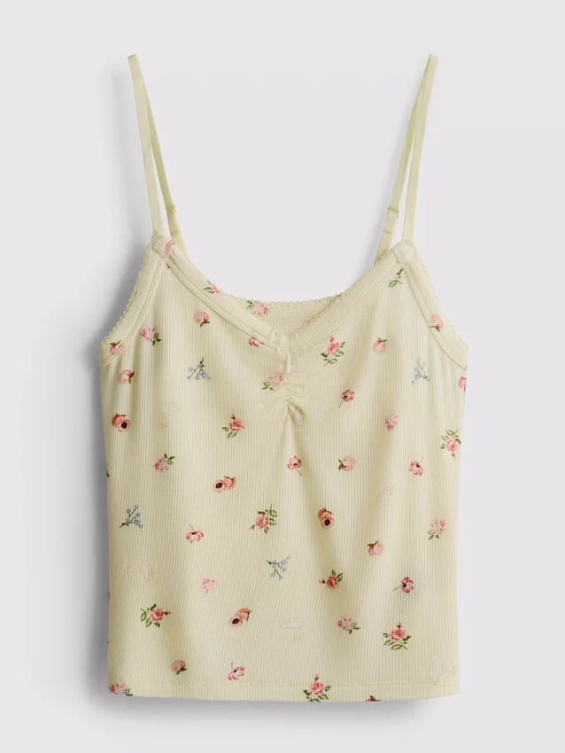 Blumiges, geripptes Schlafanzugoberteil