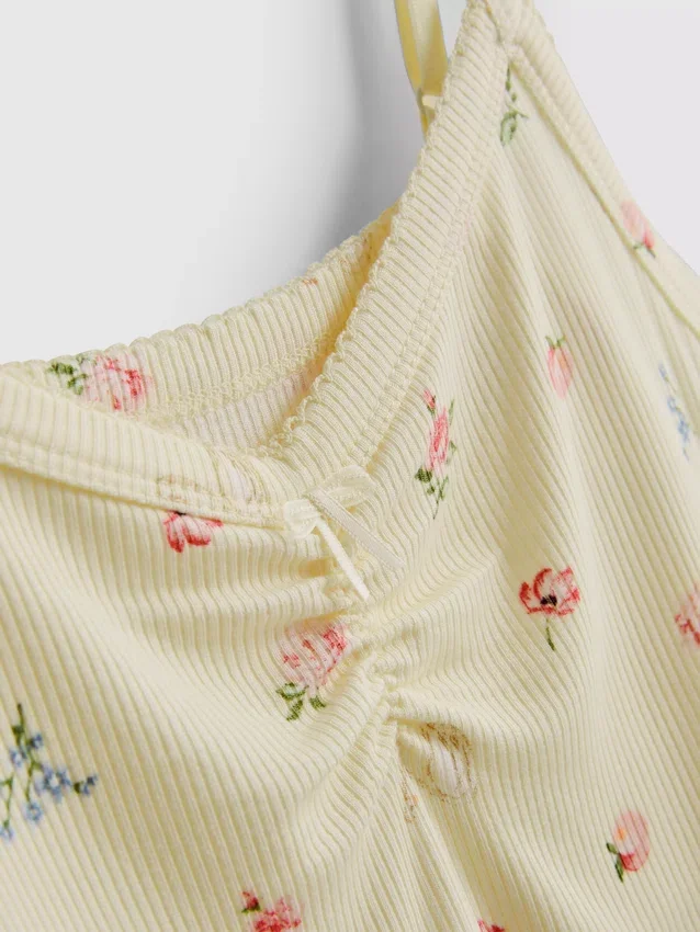 Blumiges, geripptes Schlafanzugoberteil