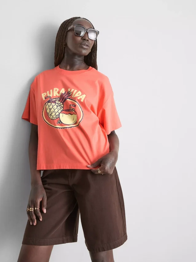 Boxy-T-Shirt aus Baumwolle mit Grafikprint