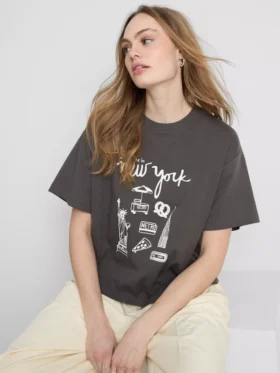 Boxy-T-Shirt aus Baumwolle mit Grafikprint