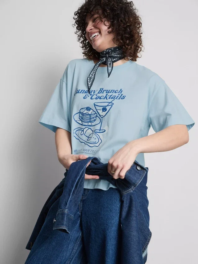 Boxy-T-Shirt aus Baumwolle mit Grafikprint