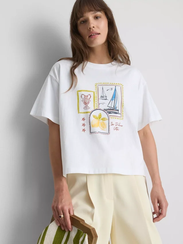 Boxy-T-Shirt aus Baumwolle mit Grafikprint