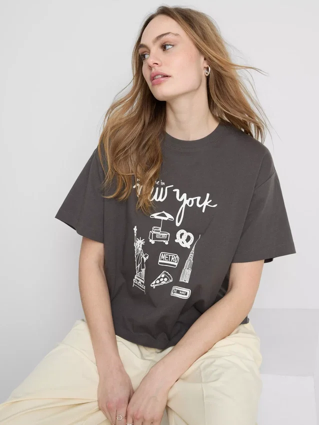 Boxy-T-Shirt aus Baumwolle mit Grafikprint