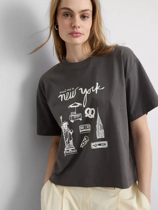 Boxy-T-Shirt aus Baumwolle mit Grafikprint