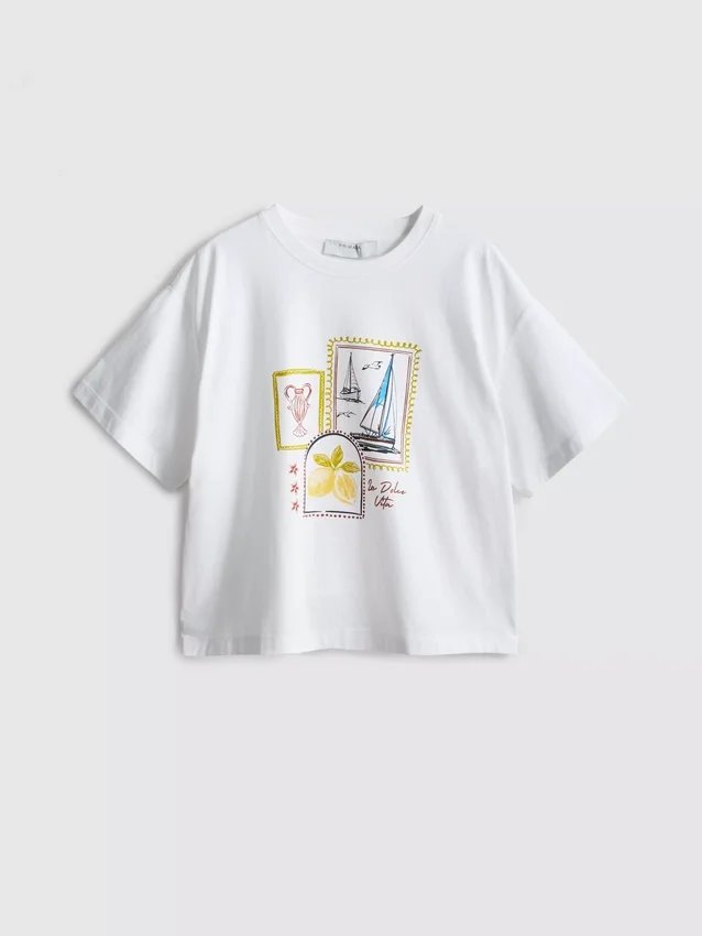 Boxy-T-Shirt aus Baumwolle mit Grafikprint