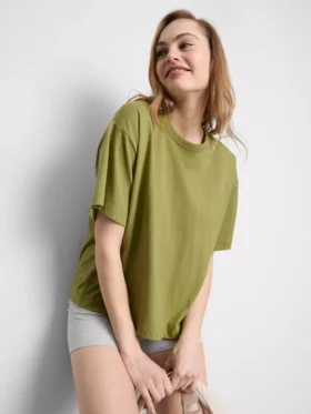 Boxy-T-Shirt aus Baumwolle mit Rundhalsausschnitt
