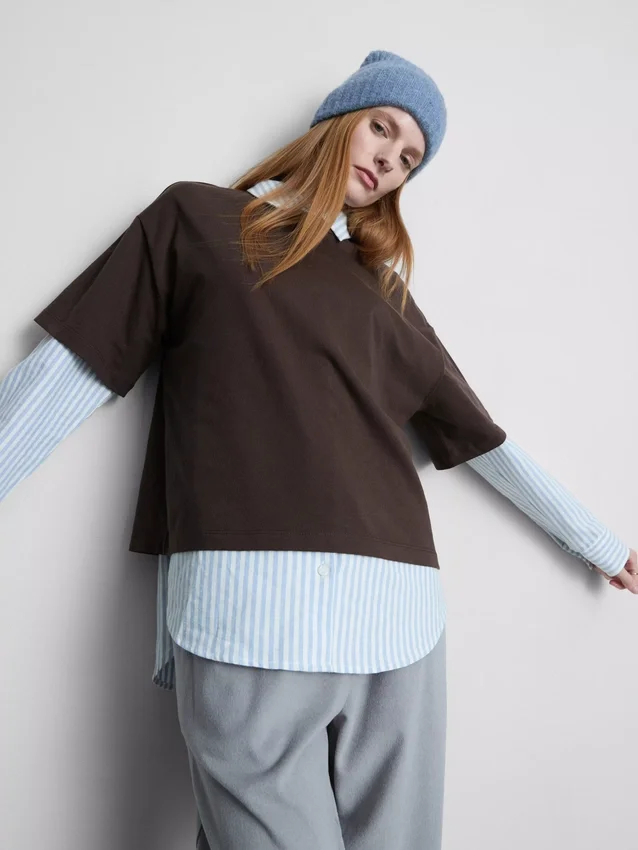 Boxy-T-Shirt aus Baumwolle mit Rundhalsausschnitt