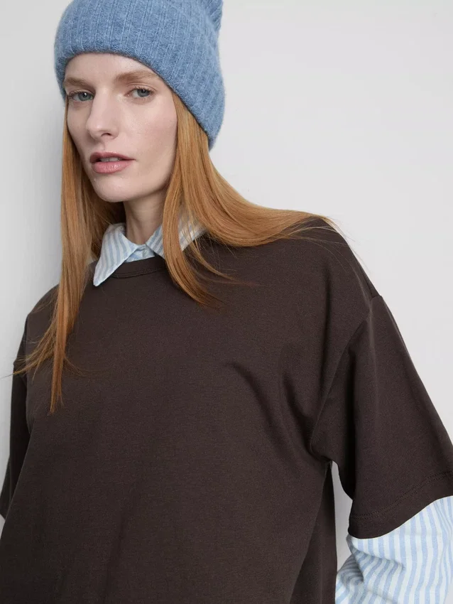 Boxy-T-Shirt aus Baumwolle mit Rundhalsausschnitt