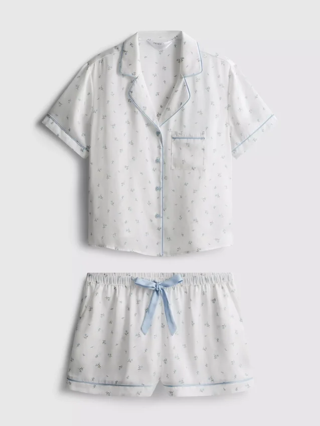 Boyfriend-Schlafanzug-Shorts aus Satin mit Blumenmuster