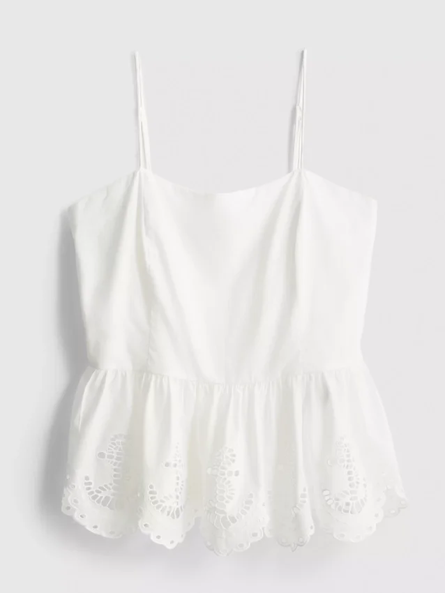 Cami-Top aus Baumwolle mit besticktem Peplum-Saum