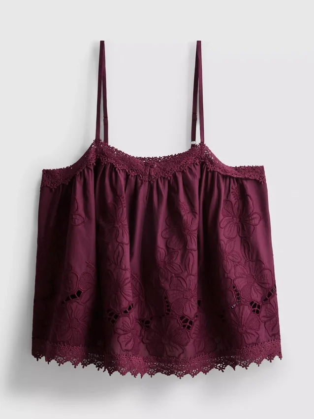 Cami-Top aus Baumwolle mit Blumenstickerei