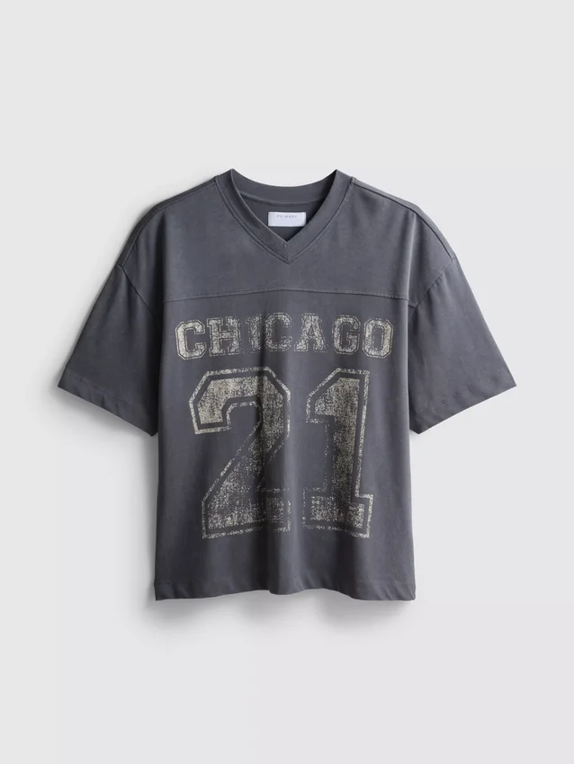 Chicago-Grafik-Hemd mit V-Ausschnitt