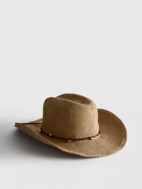 Cowboyhut aus Stroh mit Besatz