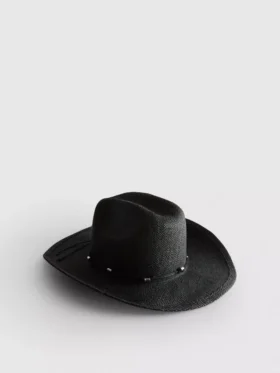 Cowboyhut aus Stroh mit Besatz