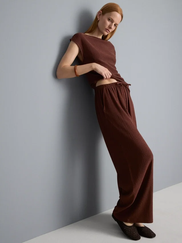 Crinkle-Hose mit weitem Bein