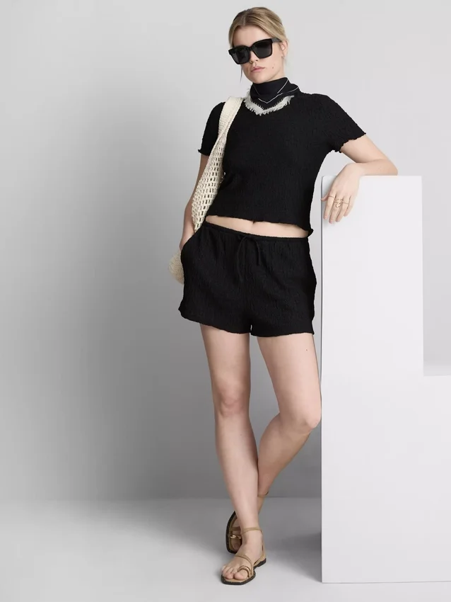 Crinkle-Shorts mit Kordelzug