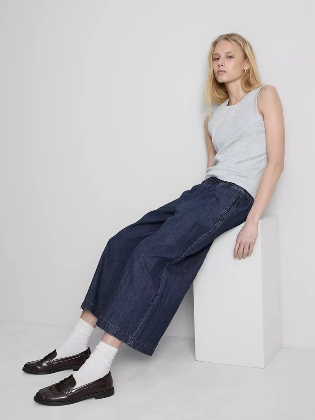 Culotte-Jeans mit weitem Bein