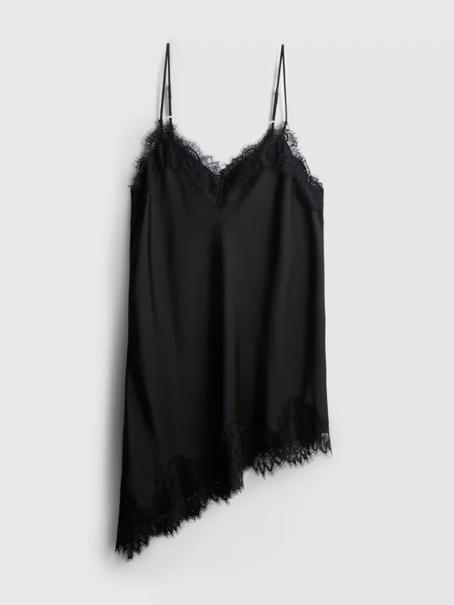 Das asymmetrische Slip-Kleid aus Satin-Spitze von The Edit