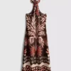 Das bedruckte Midi-Kleid mit Neckholder-Ausschnitt aus Leinenmischung von The Edit