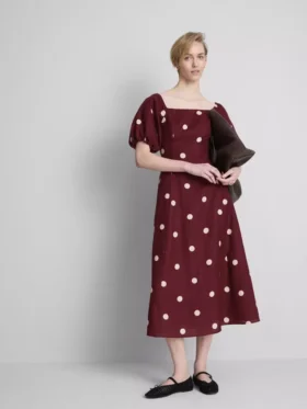 Das Midi-Kleid «The Edit» aus Leinen mit Puffärmeln