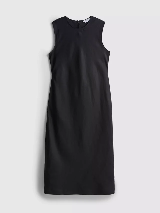 Das «The Edit»-Midi-Kleid aus Leinen ohne Ärmel