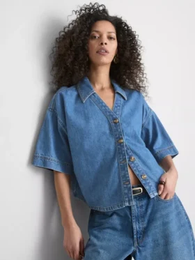 Denim-Shirt mit kurzen Ärmeln