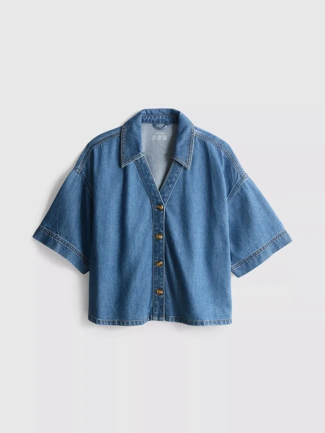 Denim-Shirt mit kurzen Ärmeln
