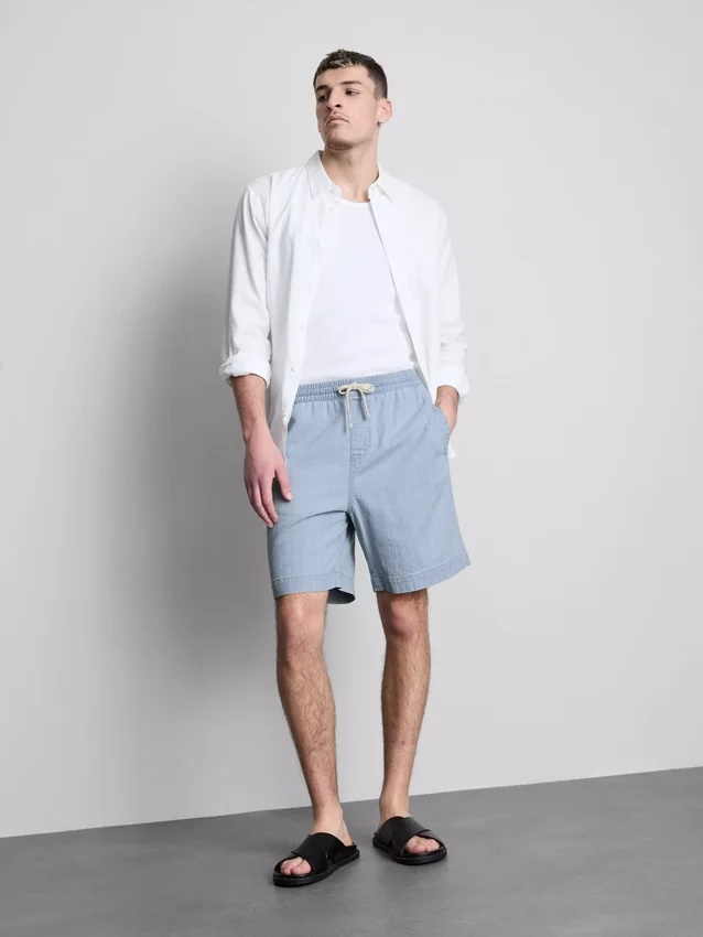 Denim-Shorts mit strukturiertem Kordelzug