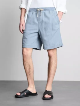 Denim-Shorts mit strukturiertem Kordelzug