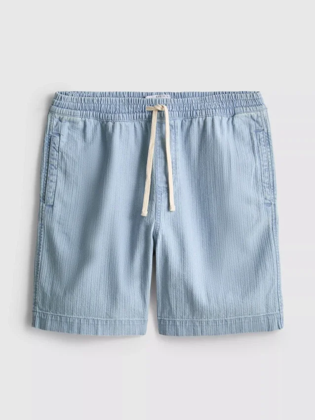 Denim-Shorts mit strukturiertem Kordelzug