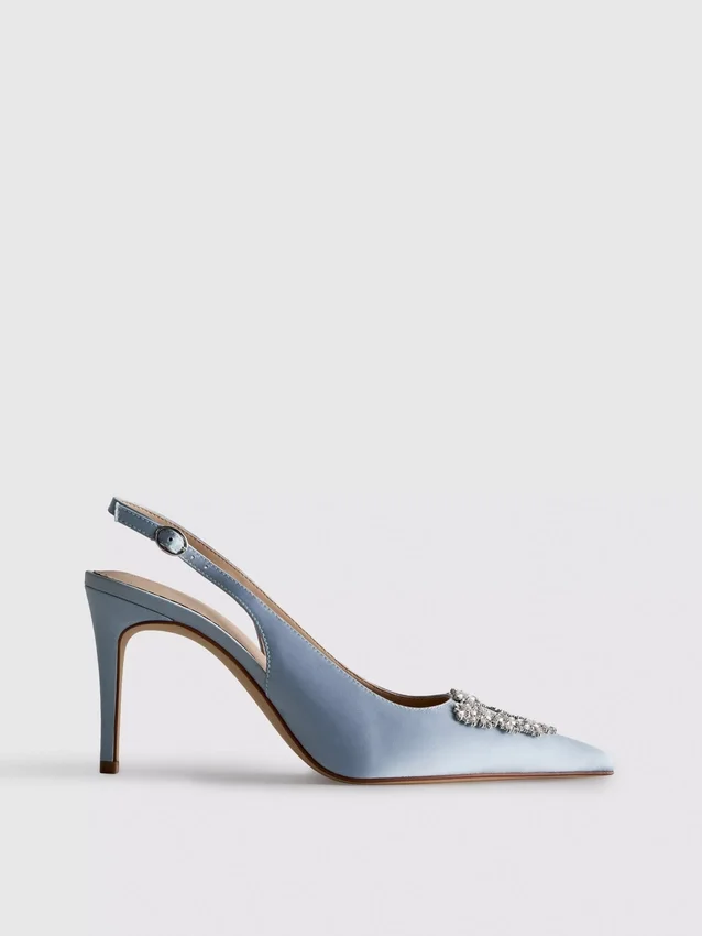 Diamanta-Satin-High Heels mit spitzer Zehenpartie