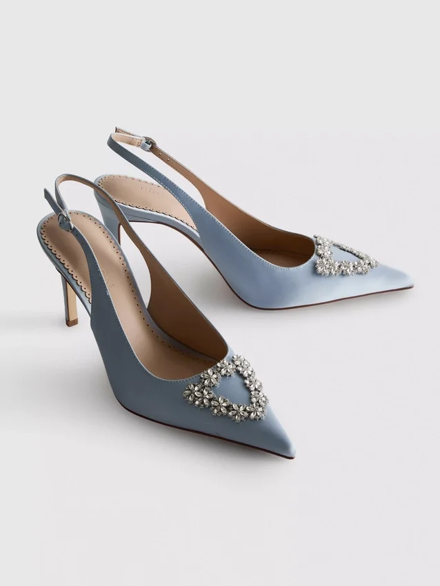 Diamanta-Satin-High Heels mit spitzer Zehenpartie