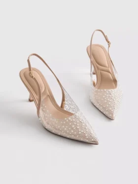 Diamanta Slingback-High Heels mit Kunstperlen