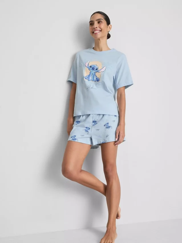 Disney Stitch Baumwoll-Schlafanzug mit Grafik, kurze Hose