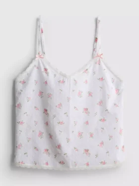 Dobby-Baumwoll-Schlafanzug-Top mit Blumenmuster