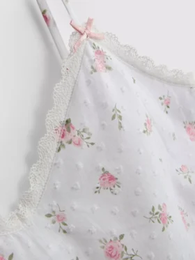 Dobby-Baumwoll-Schlafanzug-Top mit Blumenmuster
