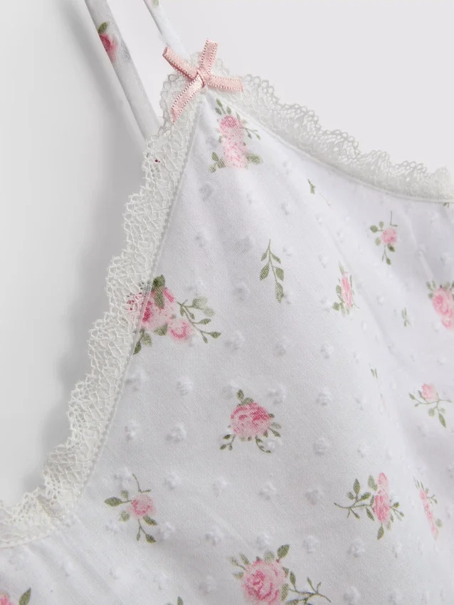 Dobby-Baumwoll-Schlafanzug-Top mit Blumenmuster