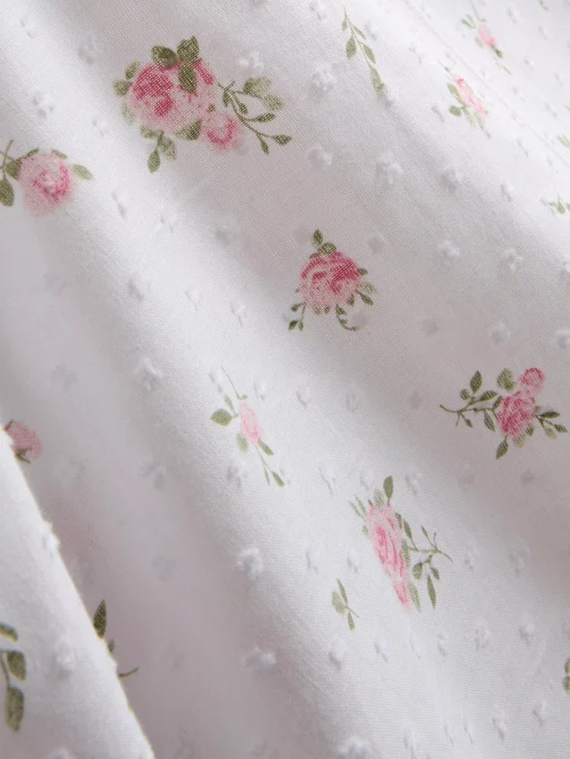 Dobby-Baumwoll-Schlafanzug-Top mit Blumenmuster