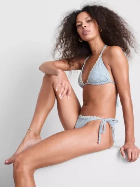 Dreieckiges Bikini-Oberteil aus Gingham mit Gänseblümchen-Borte