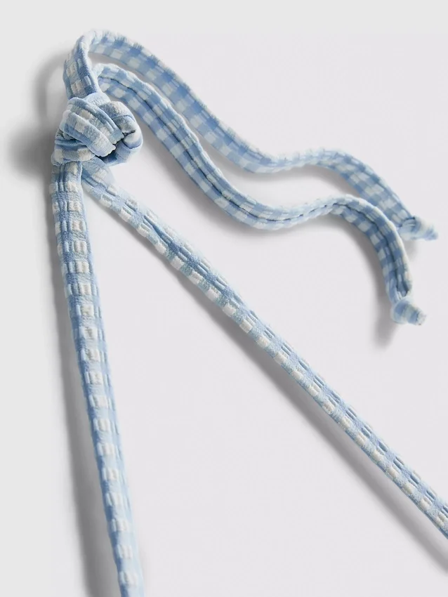 Dreieckiges Bikini-Oberteil aus Gingham mit Gänseblümchen-Borte
