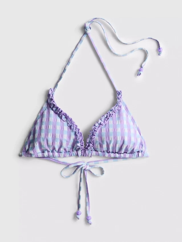 Dreieckiges Bikini-Oberteil mit Rüschen im Gingham-Muster