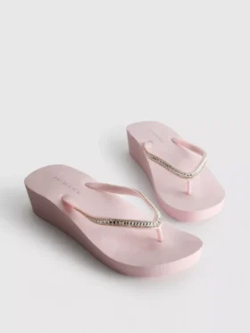 Flip-Flops mit Keilabsatz und Strasssteinen