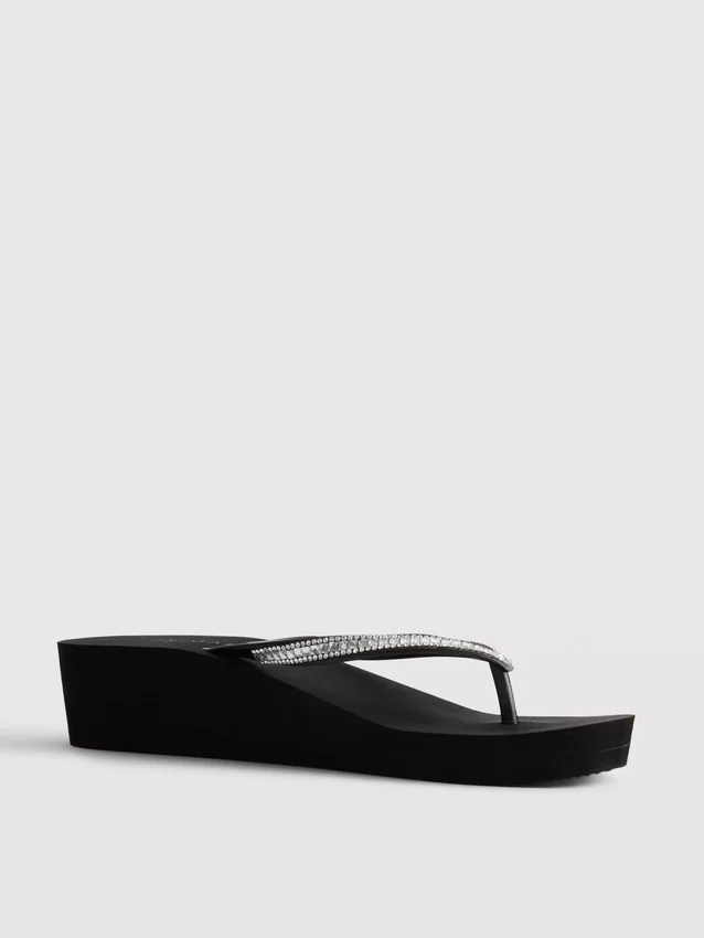 Flip-Flops mit Keilabsatz und Strasssteinen